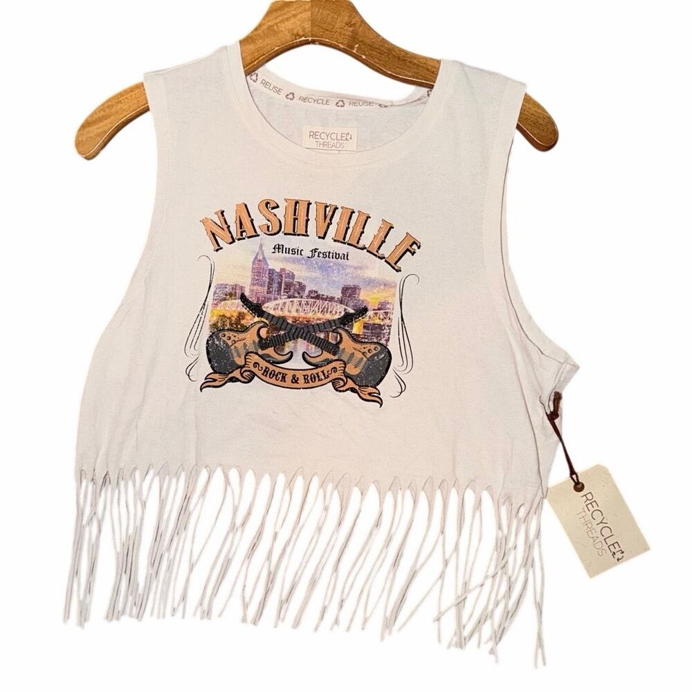NWT recycle threads cotton blend cream tank top large Nashville fringe country